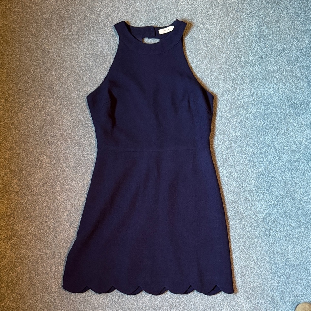 Lush Navy Scalloped Hem Mini Dress